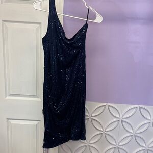 Grace Karin One Shoulder Navy Sequin Dress